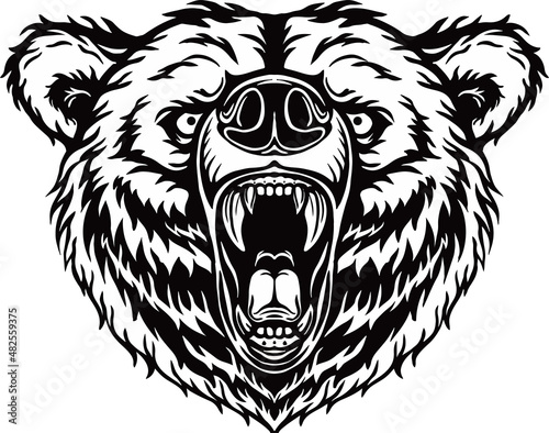 Cartoon angry bear head roaring