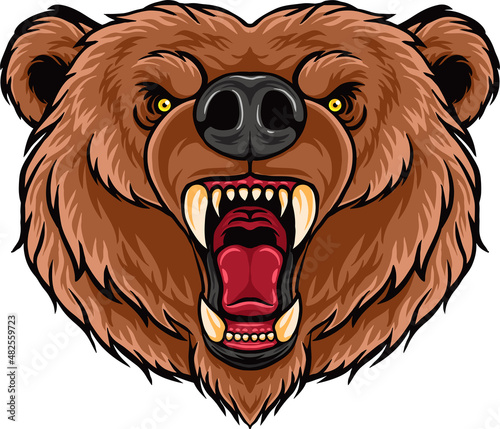 Cartoon angry bear head mascot design #482559723