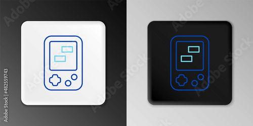 Line Portable tetris electronic game icon isolated on grey background. Vintage style pocket brick game. Interactive playing device. Colorful outline concept. Vector