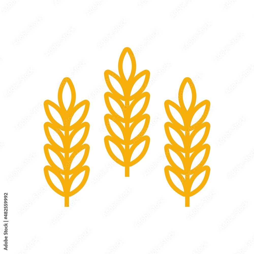 Wheat ears icon vector farm logo template. Line whole grain symbol illustration for organic eco bakery business, agriculture, beer on white background. Wheat ears icon vector farm logo template. Line whole grain symbol illustration for organic eco bakery business, agriculture, beer on white background.