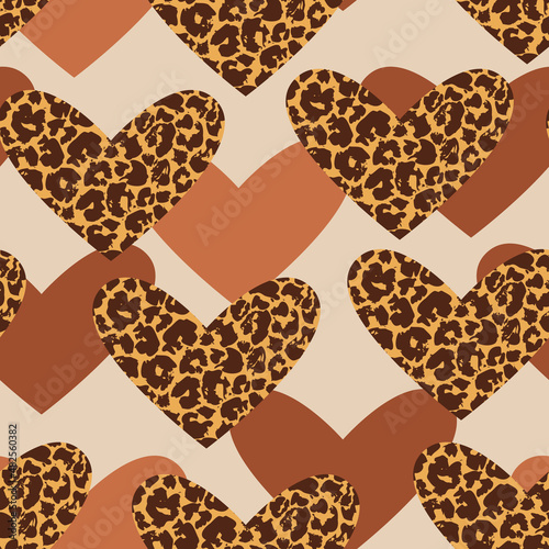 Abstract modern heart shape silhouette with skin print seamless pattern