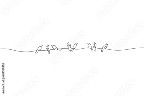 Abstract birds on branches continuous one line drawing