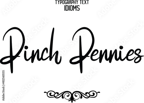Pinch Pennies Text Lettering Phrase idiom for t-shirts Ink Illustration 