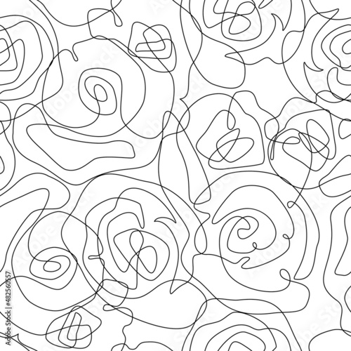 Elegant roses contour drawing background in black and white colors.