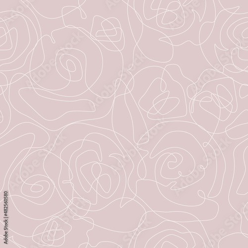 Fototapeta Naklejka Na Ścianę i Meble -  Elegant roses contour drawing background in rustic pink colors.