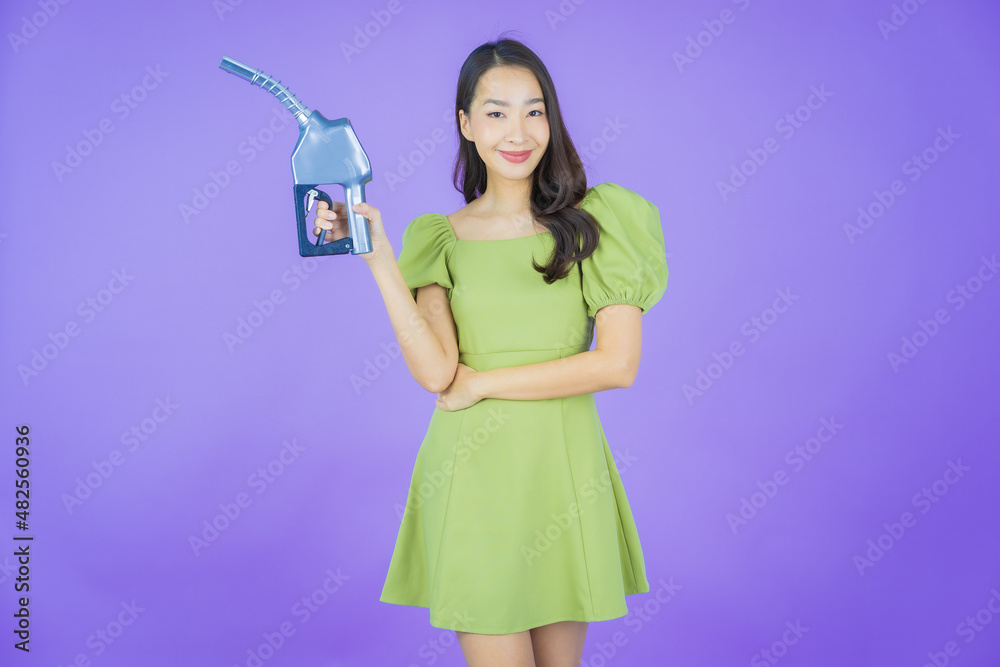 Portrait beautiful young asian woman feul gas pump Portrait beautiful young asian woman feul gas pump