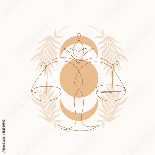Elegant astrology emblem, symbol outline, contour for mystic logo, calendar print in boho minimal style