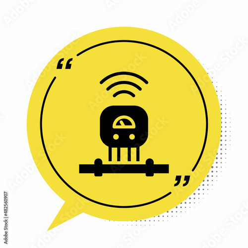 Black Smart sensor system icon isolated on white background. Internet of things concept with wireless connection. Yellow speech bubble symbol. Vector