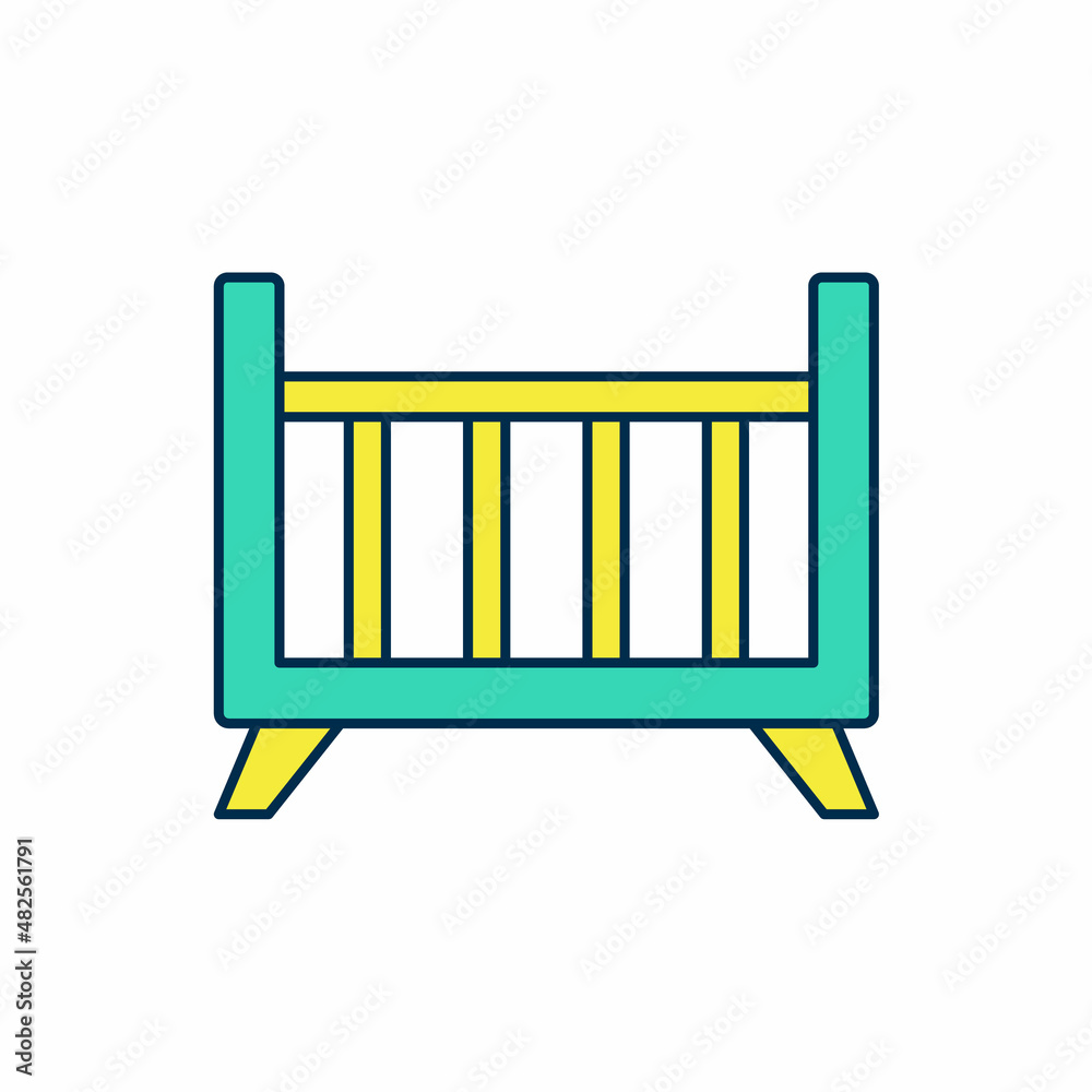 Filled outline Baby crib cradle bed icon isolated on white background. Vector Filled outline Baby crib cradle bed icon isolated on white background. Vector