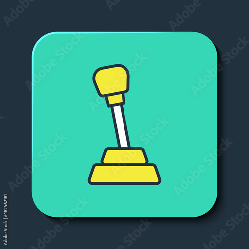 Filled outline Gear shifter icon isolated on blue background. Manual transmission icon. Turquoise square button. Vector