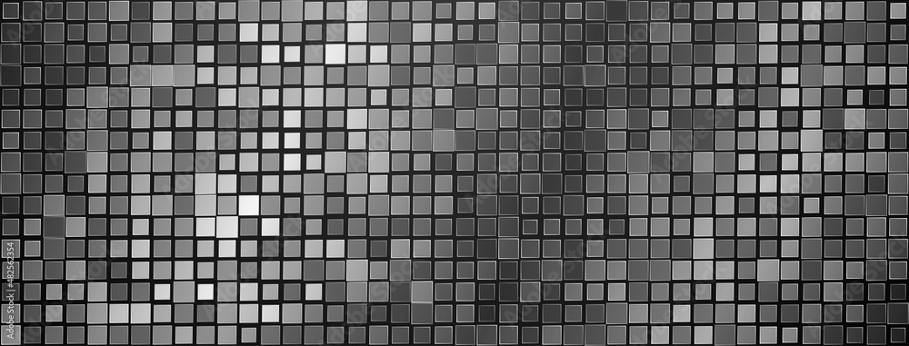 Abstract mosaic background of shiny mirrored square tiles in gray colors