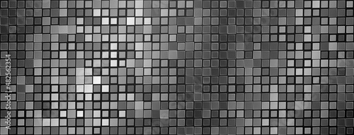 Fotografie, Obraz Abstract mosaic background of shiny mirrored square tiles in gray colors