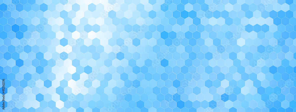 Abstract mosaic background of shiny hexagonal tiles in light blue colors