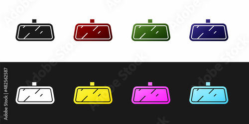 Set Car mirror icon isolated on black and white background. Vector
