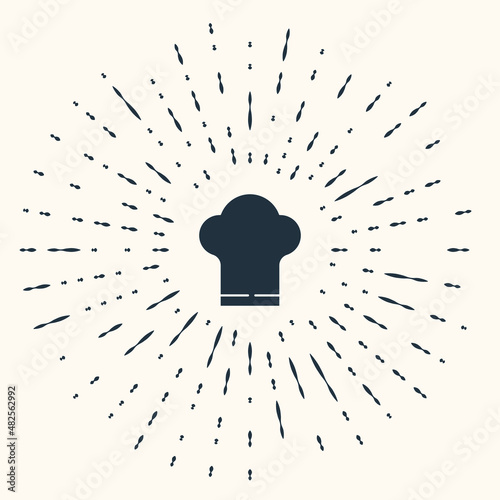 Grey Chef hat icon isolated on beige background. Cooking symbol. Cooks hat. Abstract circle random dots. Vector