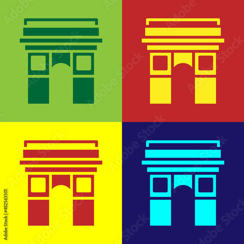 Pop art Triumphal Arch icon isolated on color background. Landmark of Paris, France. Vector