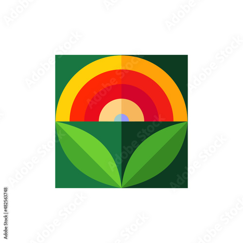 Fruits and leaves of nature. Abstract, geometric, decorative element in retro vintage flat style design. Vector image isolated on white background.