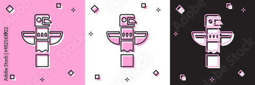 Set Canadian totem pole icon isolated on pink and white, black background. Vector