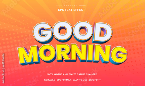 good morning cartoon style 3d banner text effect