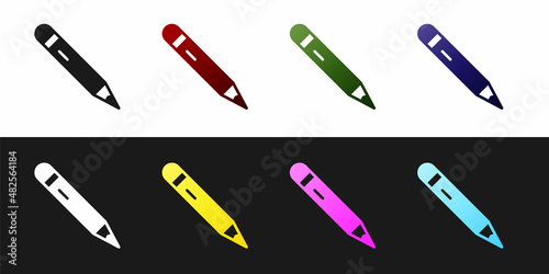 Set Pencil with eraser icon isolated on black and white background. Drawing and educational tools. School office symbol. Vector
