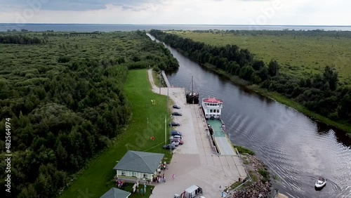 Aerial clip of Piirissaare island between Estonia and Russia in Lake Peipus photo