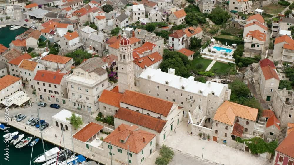 Aerial View Of Coastal Stone Town Of Pucisca, Island Brac, Croatia. 