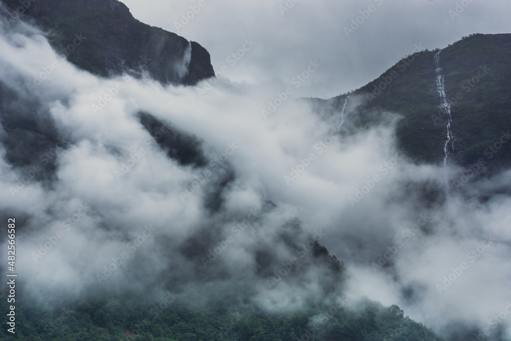 Fjærland (Mundal) in the valley of the longest fjord in Norway. During the rain.