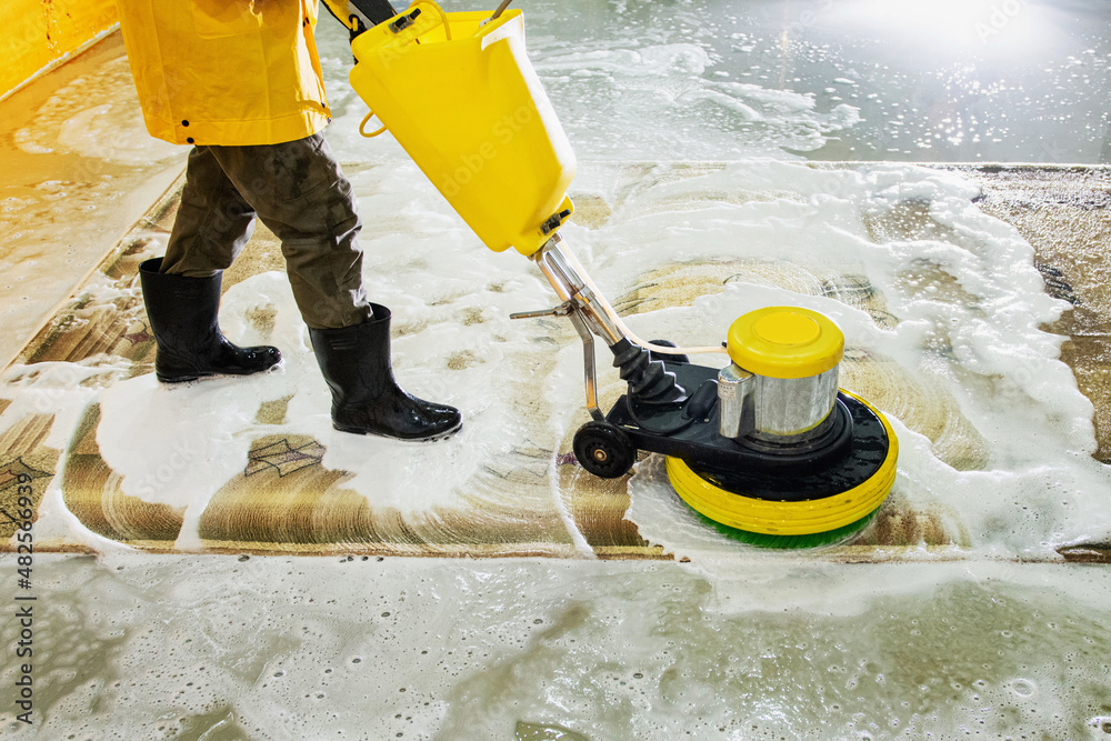 Long carpet chemical cleaning with professionally disk machine. Regular clean up.