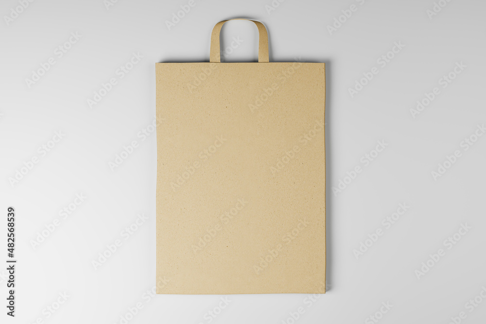 Close up of blank paper bag on white background. Mock up place for your advertisement or logo. 3D Rendering. Close up of blank paper bag on white background. Mock up place for your advertisement or logo. 3D Rendering.