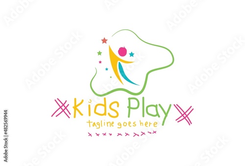 Kids play logo vector, Children logo design template