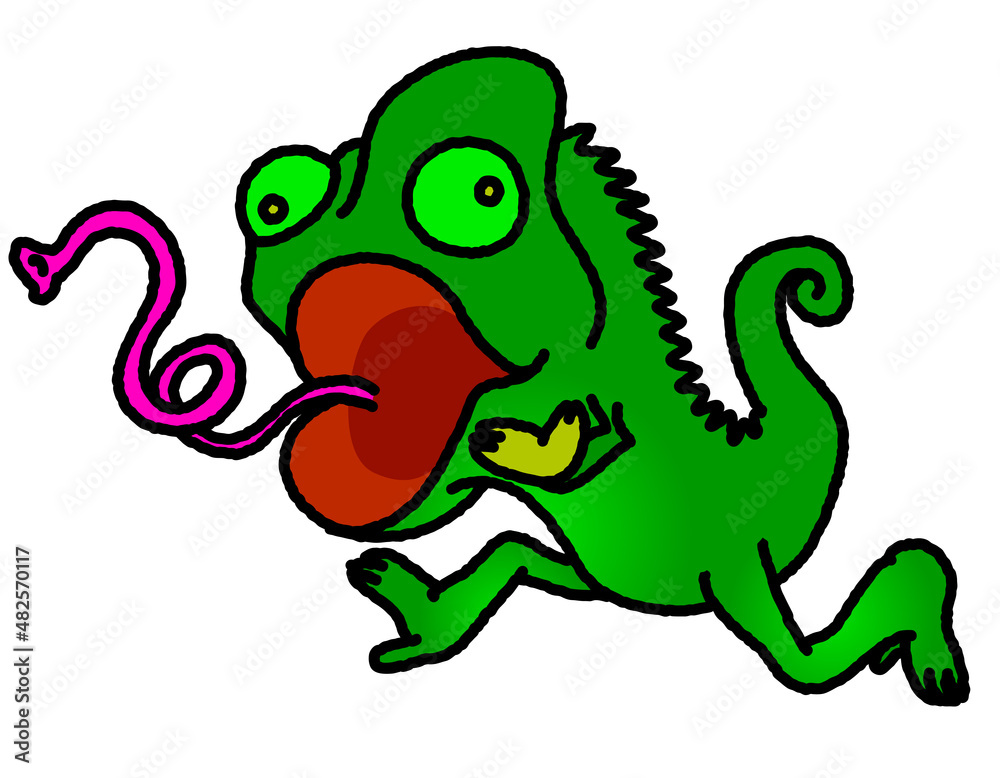 Naklejka premium 手描き風の元気なイメージのカメレオン