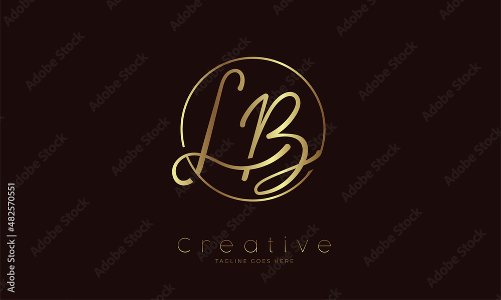 Initial LB Logo, hand drawn letter LB in circle with gold colour ...
