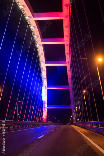 Night Crimean bridge, Crimean peninsula. Built by Putin