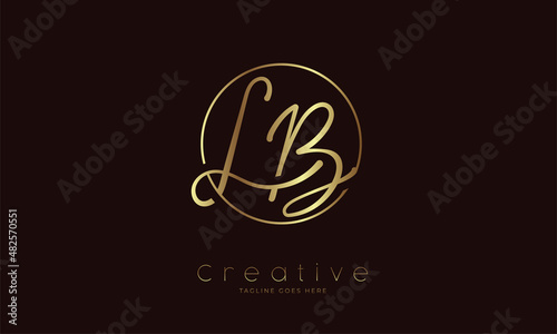 Initial LB Logo, hand drawn letter LB in circle with gold colour, usable for business, personal and company logos, vector illustration photo