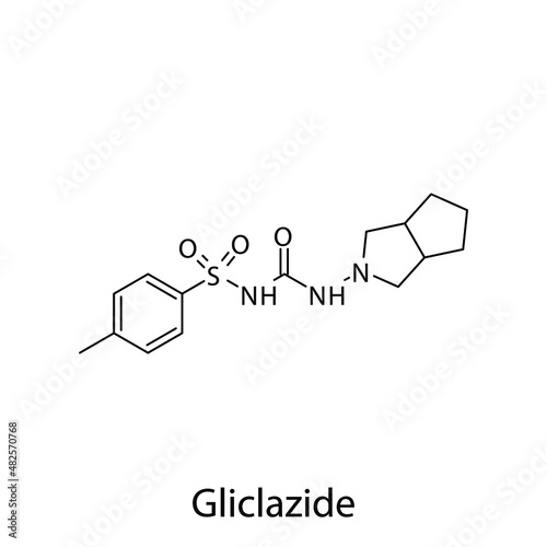 Gliclazide molecular structure, flat skeletal chemical formula. Sulfonylureas  drug used to treat Diabetes type 2. Vector illustration.