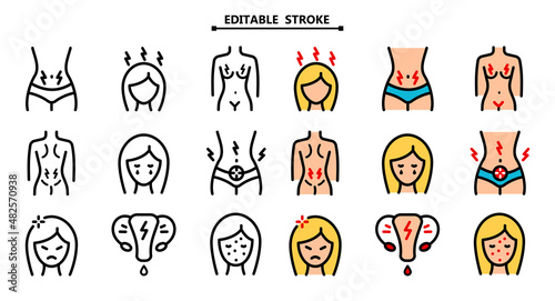 Menstruation symptoms icon set