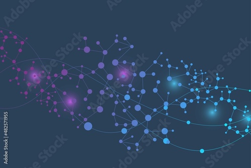 Structure molecule and communication. Dna, atom, neurons. Scientific concept for your design. Connected lines with dots. Medical, technology, chemistry, science background. illustration.