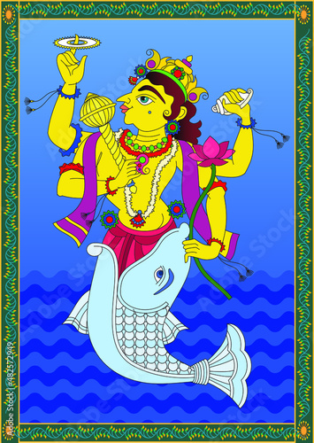 'Matsya' The ten incarnations of Lord Vishnu, 'Dashavtar' from Hindu Mythology. which he took to save the world from evil forces