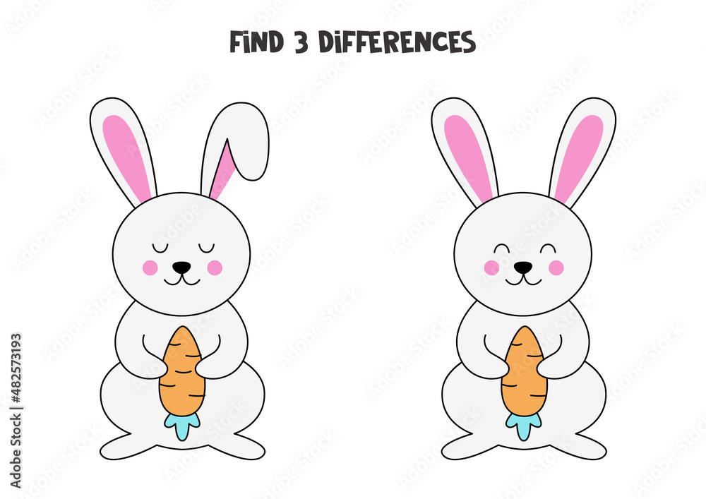 Obraz premium Find three differences between two pictures of Easter bunny.