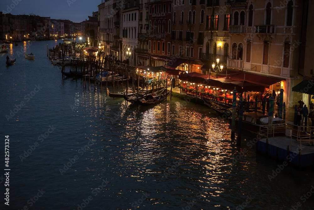 Grand canale from Rialto Bridge at blue hour, Venice, Italy