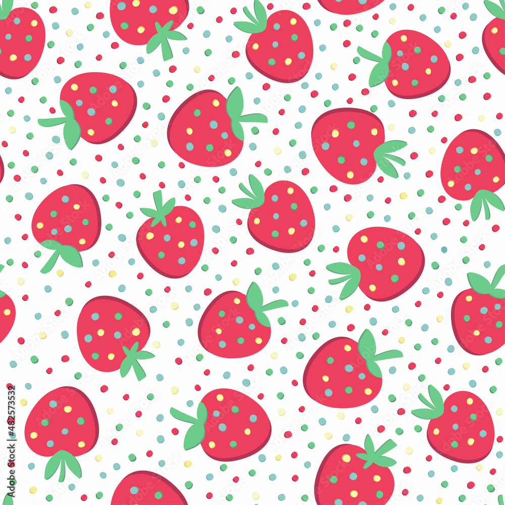 Strawberry pattern dots for textile design. Cartoon vector drawing. Doodle sweet texture. Simple seamless illustration. Strawberry pattern dots for textile design. Cartoon vector drawing. Doodle sweet texture. Simple seamless illustration.