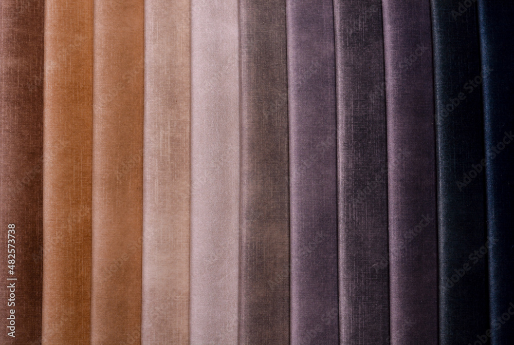 Fototapeta premium Samples of furniture fabrics.Multicolor fabric texture background.Velours.