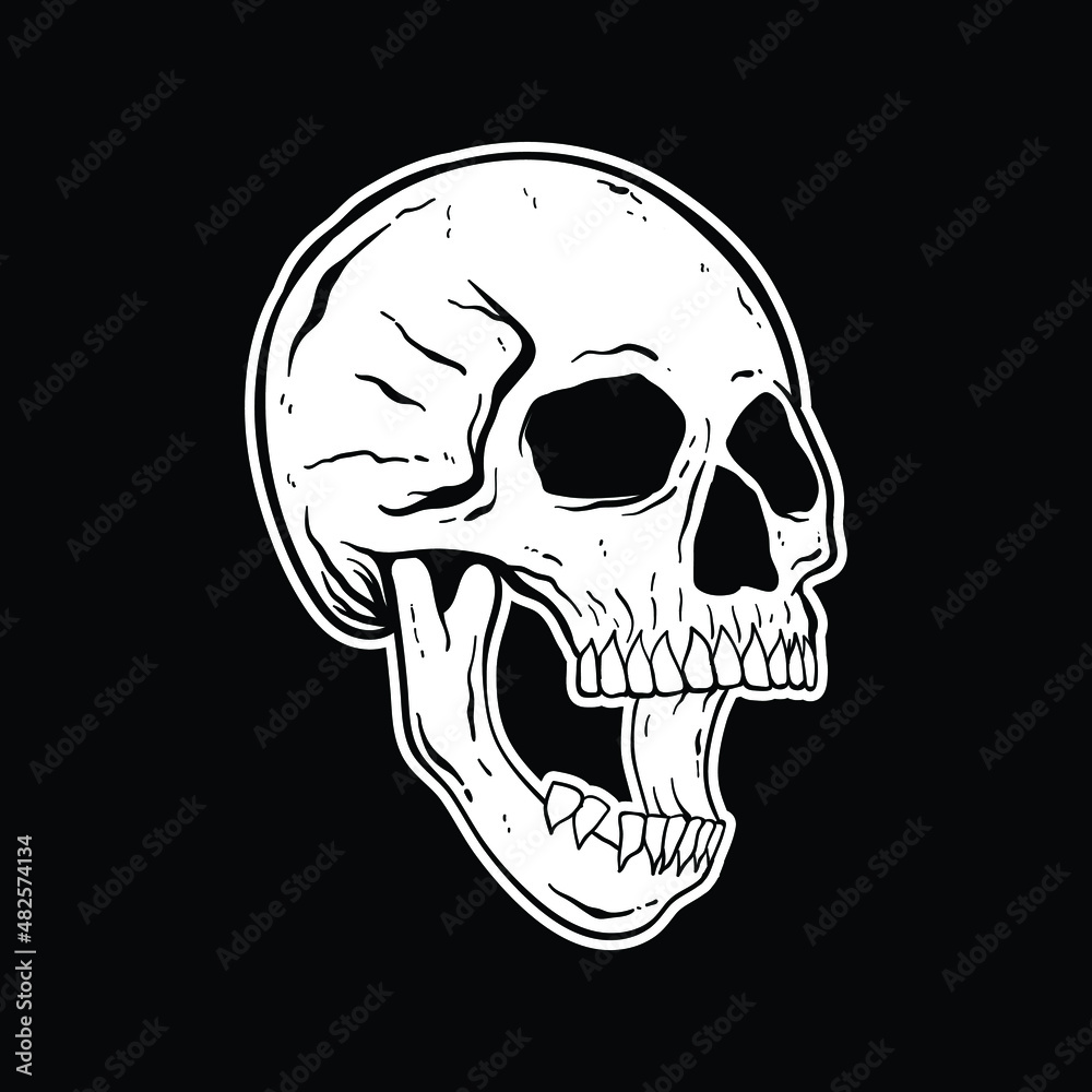 skull black and white hand-drawn style, premium vector skull black and white hand-drawn style, premium vector