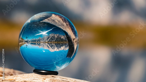 Crystal ball alpine summer landscape shot at the famous Asitz summit, Leogang, Salzburg, Austria