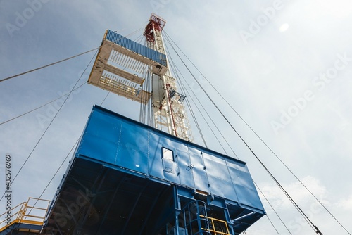 Mobile drilling rig close-up. Drilling and servicing oil and gas wells