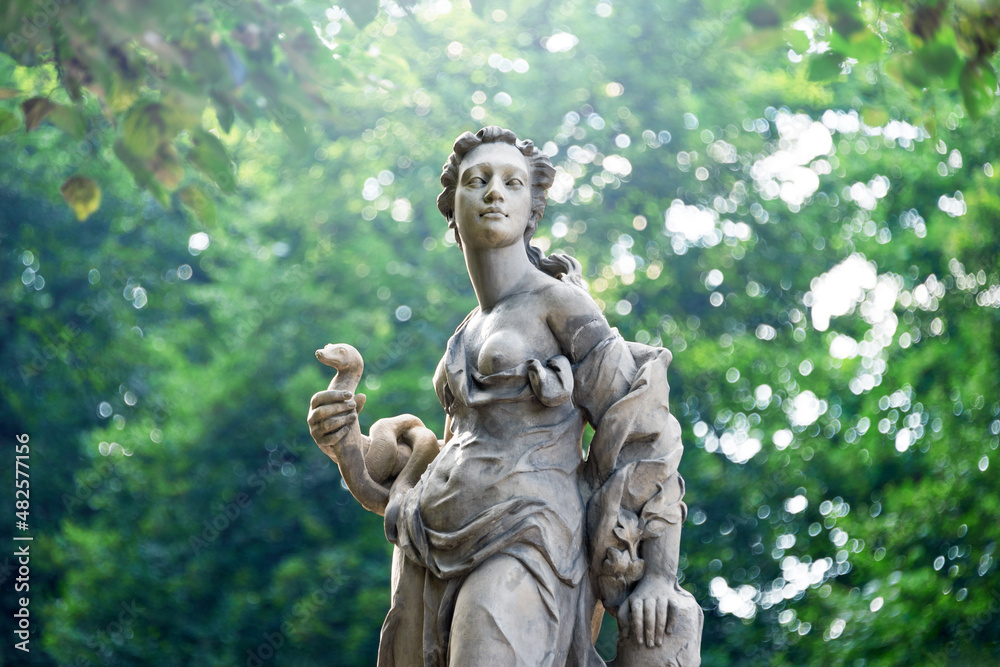 Sandstone statues in the Saxon Garden, Warsaw, Poland. Made before 1745 by anonymous Warsaw sculptor under the direction of Johann Georg Plersch. Statues of Greek mythical muses