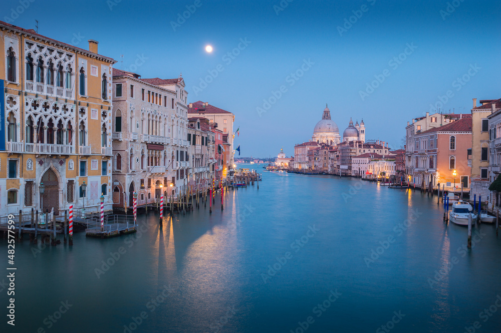 Santa Maria della Salute church and Canal Grande at the blue hour, Venice, Italy