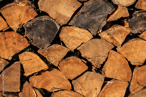 Background. Logs lined up. Raw material. Chopped down pieces of trees