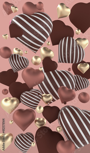 heart shaped chocolates. 3d rendering background