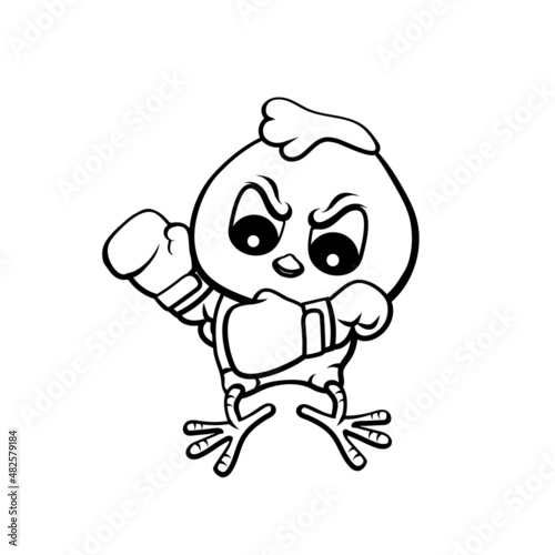 Cute cartoon style illustration of a boxing chick